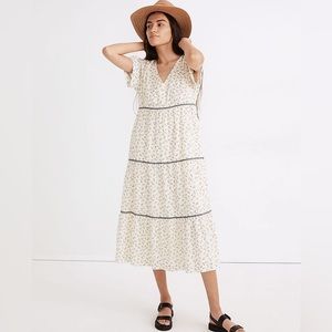 Madewell Rickrack Short Sleeve Tiered Midi Dress in Spring Fling